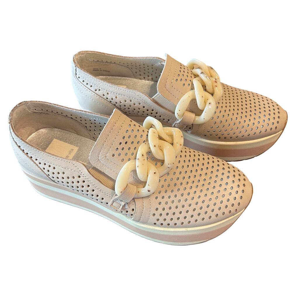 Dolce Vita Beige Cream Perforated Platform Slip-On Loafers